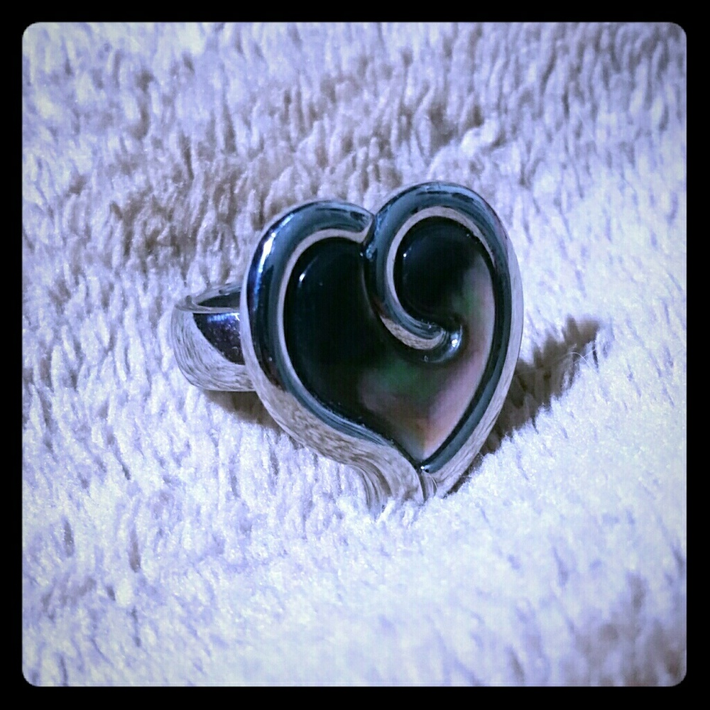 Stately Steel brand black MOP heart ring